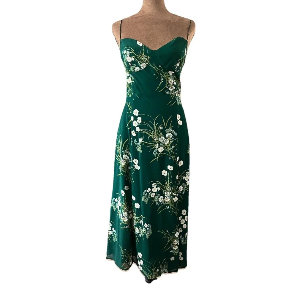 Reformation Size 6 Juliette Dress Green Floral Buena Green - Picture 2 of 9